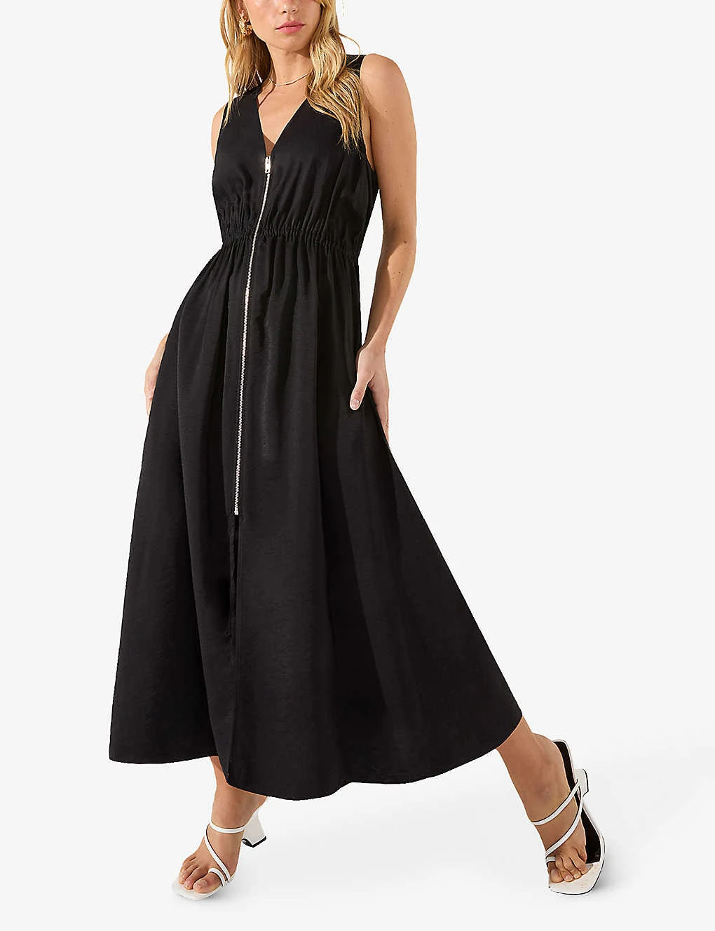 Zip-fastened Flared-skirt Woven Midi-dress 2 Zip-fastened Flared-skirt Woven Midi-dress - Image 2