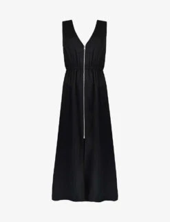 Zip-fastened Flared-skirt Woven Midi-dress