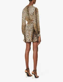 Roberto Cavalli V-neck Leopard Print Woven Mini Dress -Whistles Closet Shop R04192679 NATURALE ALT03
