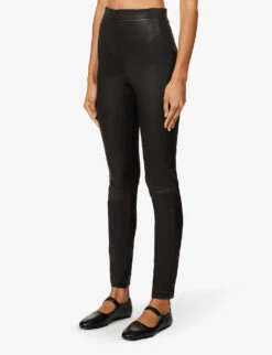 THEORY Adbelle Textured-finish High-rise Slim-leg Leather Trousers -Whistles Closet Shop R04193357 MINK ALT02