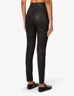 THEORY Adbelle Textured-finish High-rise Slim-leg Leather Trousers -Whistles Closet Shop R04193357 MINK ALT03