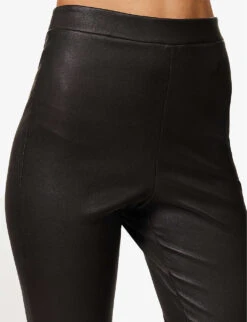 THEORY Adbelle Textured-finish High-rise Slim-leg Leather Trousers -Whistles Closet Shop R04193357 MINK ALT04