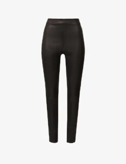 THEORY Adbelle Textured-finish High-rise Slim-leg Leather Trousers