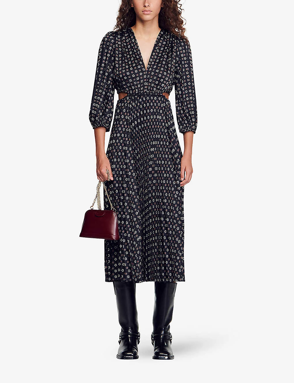 Sandro Aglae Graphic-print Long-sleeve Woven Midi Dress 2 Sandro Aglae Graphic-print Long-sleeve Woven Midi Dress - Image 2