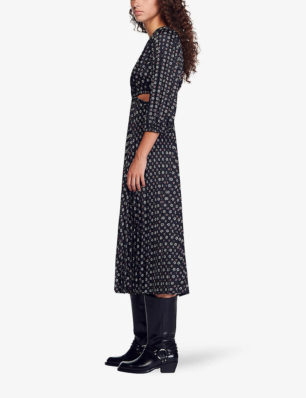Sandro Aglae Graphic-print Long-sleeve Woven Midi Dress 3 Sandro Aglae Graphic-print Long-sleeve Woven Midi Dress - Image 3