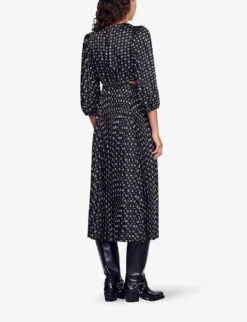 Sandro Aglae Graphic-print Long-sleeve Woven Midi Dress 8 Sandro Aglae Graphic-print Long-sleeve Woven Midi Dress -Whistles Closet Shop R04194611 NOIRGRIS ALT03