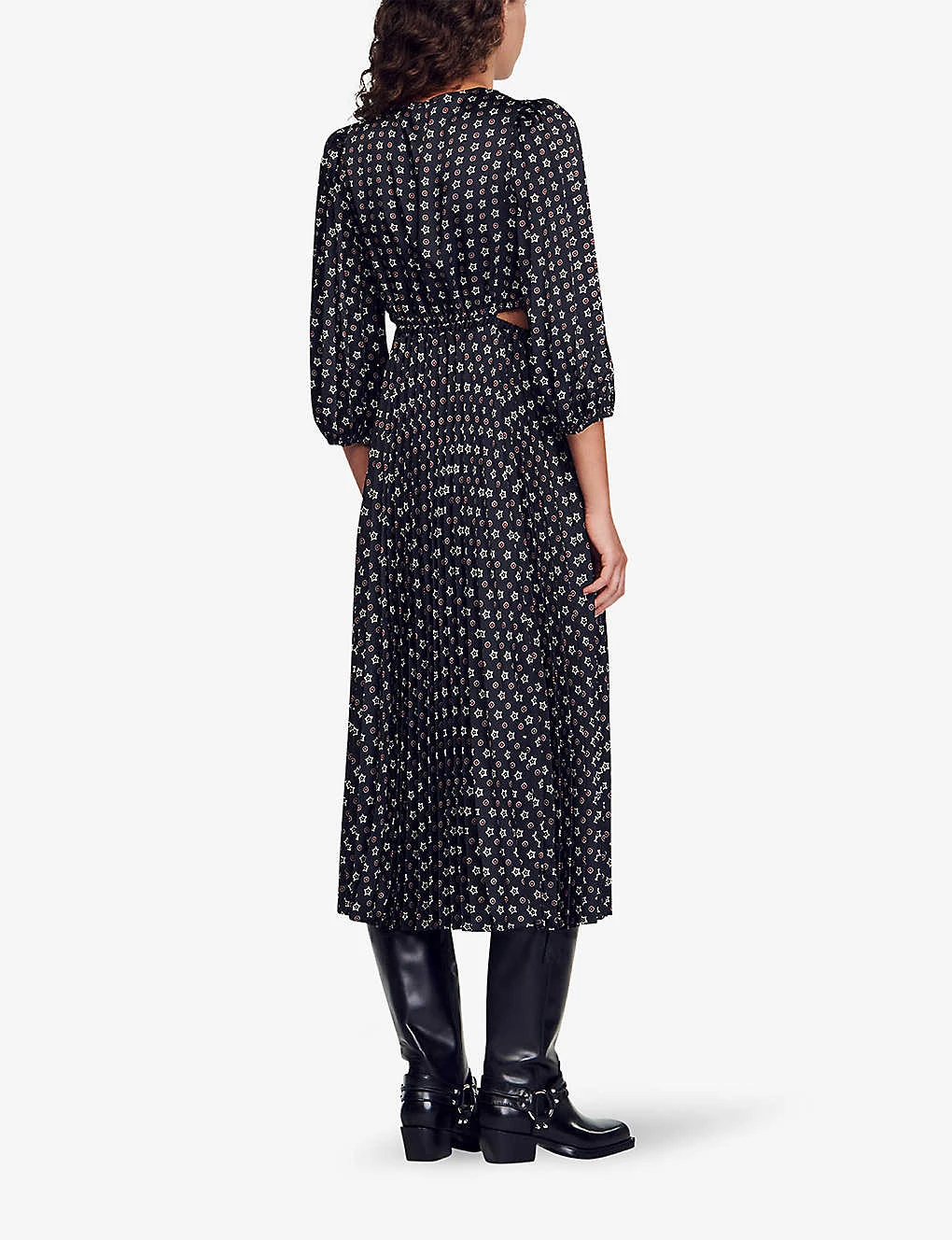 Sandro Aglae Graphic-print Long-sleeve Woven Midi Dress 4 Sandro Aglae Graphic-print Long-sleeve Woven Midi Dress - Image 4