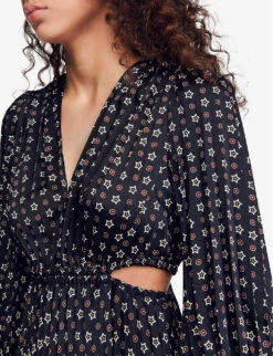 Sandro Aglae Graphic-print Long-sleeve Woven Midi Dress 9 Sandro Aglae Graphic-print Long-sleeve Woven Midi Dress -Whistles Closet Shop R04194611 NOIRGRIS ALT04