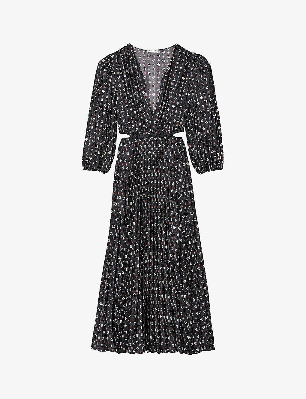 Sandro Aglae Graphic-print Long-sleeve Woven Midi Dress 1 Sandro Aglae Graphic-print Long-sleeve Woven Midi Dress