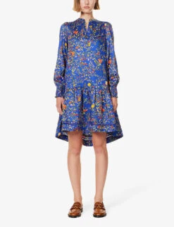 ME AND EM Floral-print Tiered-hem Woven Midi Dress 8 ME AND EM Floral-print Tiered-hem Woven Midi Dress -Whistles Closet Shop R04194869 ELECTRICBLUEORANGE ALT02