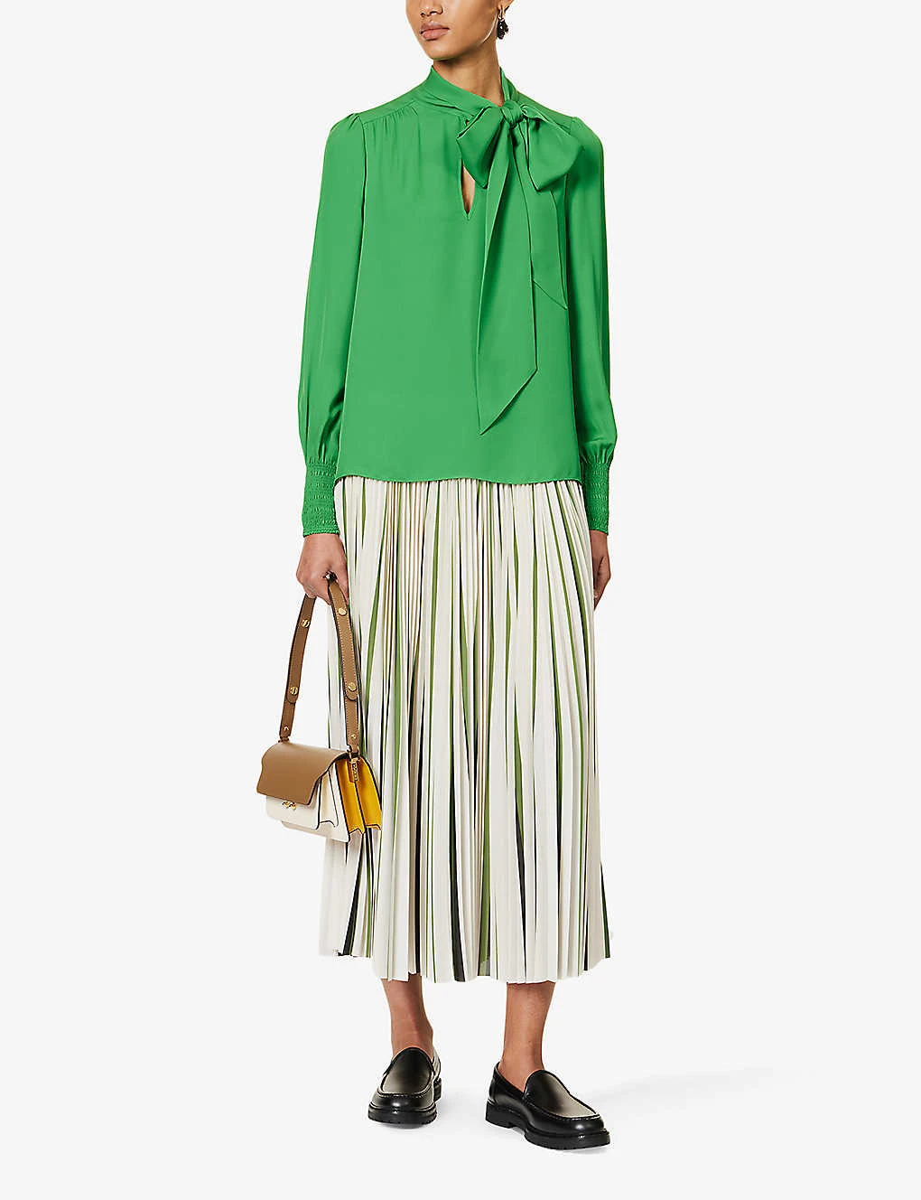 ME AND EM Shirred-trim Self-tie Silk Blouse 2 ME AND EM Shirred-trim Self-tie Silk Blouse - Image 2