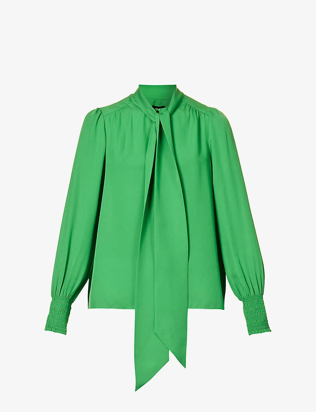 ME AND EM Shirred-trim Self-tie Silk Blouse 1 ME AND EM Shirred-trim Self-tie Silk Blouse