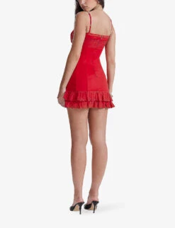 Luci Broderie Anglaise-embroidered Stretch Cotton-blend Mini Dress 8 Luci Broderie Anglaise-embroidered Stretch Cotton-blend Mini Dress -Whistles Closet Shop R04195203 CHERRY ALT03