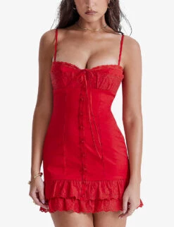 Luci Broderie Anglaise-embroidered Stretch Cotton-blend Mini Dress 9 Luci Broderie Anglaise-embroidered Stretch Cotton-blend Mini Dress -Whistles Closet Shop R04195203 CHERRY ALT04