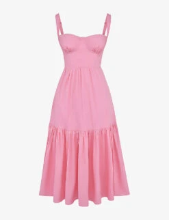 Elia Sweetheart-neck Tiered-skirt Stretch-cotton Midi Dress