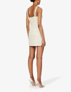 SELF PORTRAIT Diamante-embellished Bouclé-texture Woven Mini Dress -Whistles Closet Shop R04195723 YELLOW ALT03