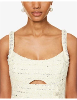 SELF PORTRAIT Diamante-embellished Bouclé-texture Woven Mini Dress -Whistles Closet Shop R04195723 YELLOW ALT05