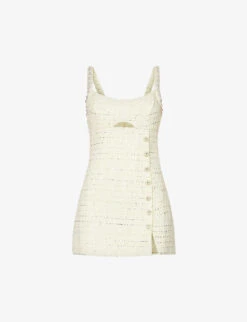 SELF PORTRAIT Diamante-embellished Bouclé-texture Woven Mini Dress