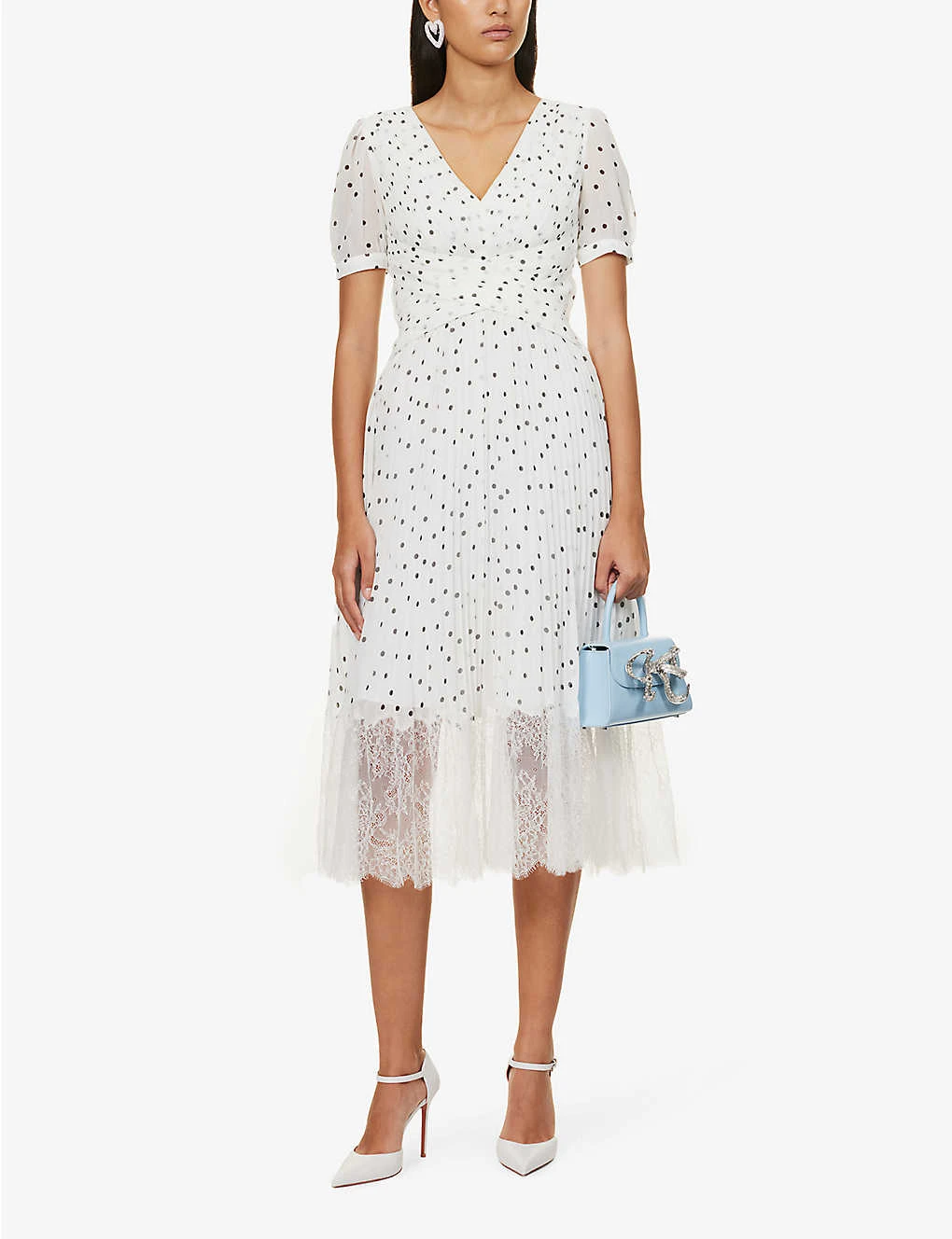 SELF PORTRAIT Polka-dot Lace-trim Woven Midi Dress 2 SELF PORTRAIT Polka-dot Lace-trim Woven Midi Dress - Image 2