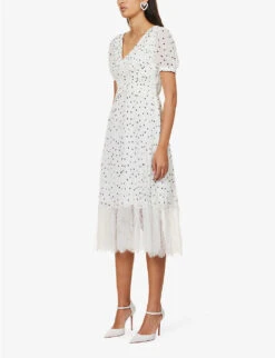 SELF PORTRAIT Polka-dot Lace-trim Woven Midi Dress 8 SELF PORTRAIT Polka-dot Lace-trim Woven Midi Dress -Whistles Closet Shop R04195734 MONOCHROME ALT02