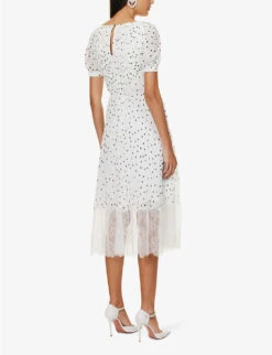 SELF PORTRAIT Polka-dot Lace-trim Woven Midi Dress 9 SELF PORTRAIT Polka-dot Lace-trim Woven Midi Dress -Whistles Closet Shop R04195734 MONOCHROME ALT03