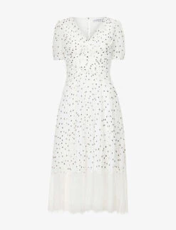 SELF PORTRAIT Polka-dot Lace-trim Woven Midi Dress