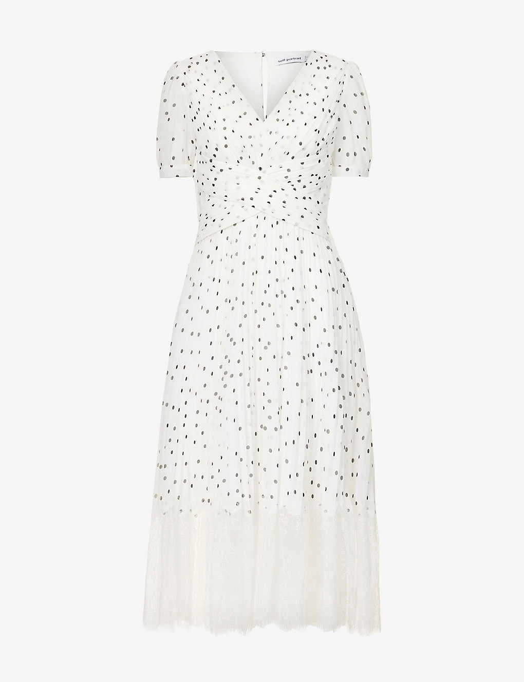SELF PORTRAIT Polka-dot Lace-trim Woven Midi Dress 1 SELF PORTRAIT Polka-dot Lace-trim Woven Midi Dress