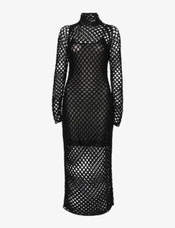 ALAIA High-neck Metallic Knitted Maxi Dress