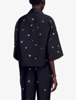 Sandro Mentissa Crystal-embellished Woven Shirt 8 Sandro Mentissa Crystal-embellished Woven Shirt -Whistles Closet Shop R04197499 NOIRGRIS ALT03