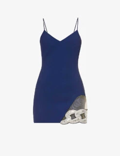 V-neck Sequin-embellished Stretch-woven Mini Dress