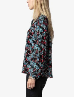 Zadig & Voltaire Tchin Floral-print Silk Shirt -Whistles Closet Shop R04198976 NOIR ALT02