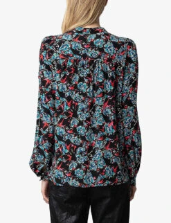 Zadig & Voltaire Tchin Floral-print Silk Shirt -Whistles Closet Shop R04198976 NOIR ALT03