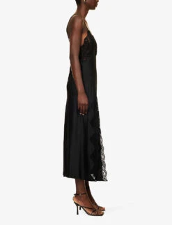 Floral-lace Split-hem Silk Maxi Dress 8 Floral-lace Split-hem Silk Maxi Dress -Whistles Closet Shop R04202943 BLACK ALT02