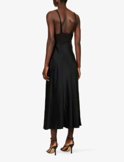 Floral-lace Split-hem Silk Maxi Dress 9 Floral-lace Split-hem Silk Maxi Dress -Whistles Closet Shop R04202943 BLACK ALT03