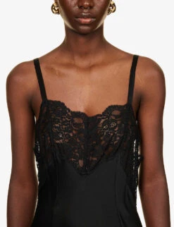 Floral-lace Split-hem Silk Maxi Dress 10 Floral-lace Split-hem Silk Maxi Dress -Whistles Closet Shop R04202943 BLACK ALT04