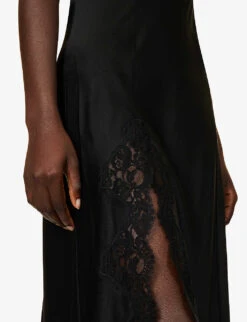 Floral-lace Split-hem Silk Maxi Dress 11 Floral-lace Split-hem Silk Maxi Dress -Whistles Closet Shop R04202943 BLACK ALT05