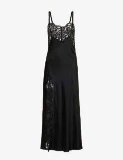 Floral-lace Split-hem Silk Maxi Dress