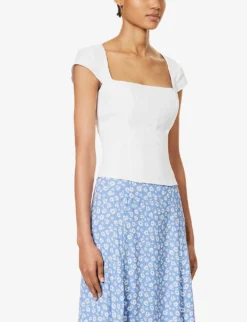 Cora Cap-sleeve Linen Top -Whistles Closet Shop R04203301 WHITE ALT02