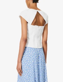 Cora Cap-sleeve Linen Top -Whistles Closet Shop R04203301 WHITE ALT03