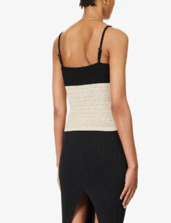 April V-neck Contrast-cups Organic-cotton Top -Whistles Closet Shop R04203306 OATMEALBLACK ALT03