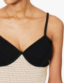 April V-neck Contrast-cups Organic-cotton Top -Whistles Closet Shop R04203306 OATMEALBLACK ALT04