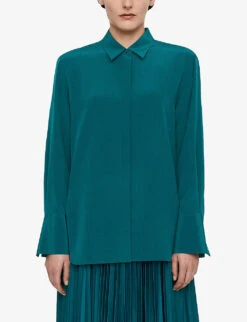 Joseph Bold Relaxed-fit Silk-crepe Shirt 8 Joseph Bold Relaxed-fit Silk-crepe Shirt -Whistles Closet Shop R04203797 DARKTEAL ALT02