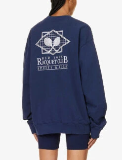 Racquet Club Logo-print Relaxed-fit Cotton Sweatshirt 8 Racquet Club Logo-print Relaxed-fit Cotton Sweatshirt -Whistles Closet Shop R04205023 NAVY ALT03