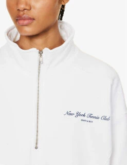 Tennis Club Logo-print Quarter-zip Cotton Sweatshirt 9 Tennis Club Logo-print Quarter-zip Cotton Sweatshirt -Whistles Closet Shop R04205025 WHITE ALT04