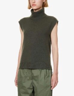 ME AND EM Turtle-neck Wool And Cashmere-blend Vest -Whistles Closet Shop R04205690 INTENSEOLIVE ALT02